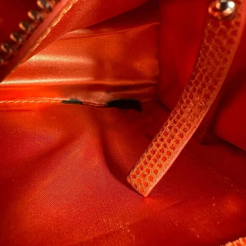 Chez Fine Leather Goods Orange Textured Leather Chain Crossbody Bag Rare